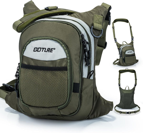 Goture Lightweight Fly Fishing Chest Pack, Tackle Storage Bag with Adjustable Padded Waist and Neck Strap