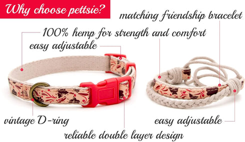 Pettsie Matching Dog Collar and Owner Bracelet - Adjustable for Small & Medium Dogs, Red Hemp