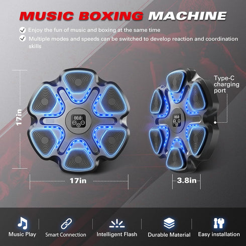 Music Boxing Machine with Gloves for Adults Boxing Machine Wall Mounted Music, Smart Connection Boxing Equipment