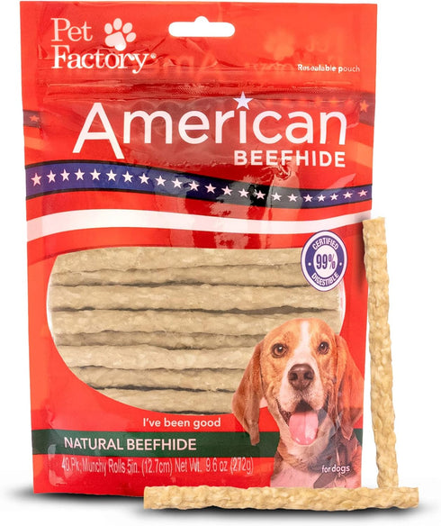 Pet Factory American Beefhide 5" Munch Mini Rolls Dog Chew Treats, Natural Flavor, 40 Count