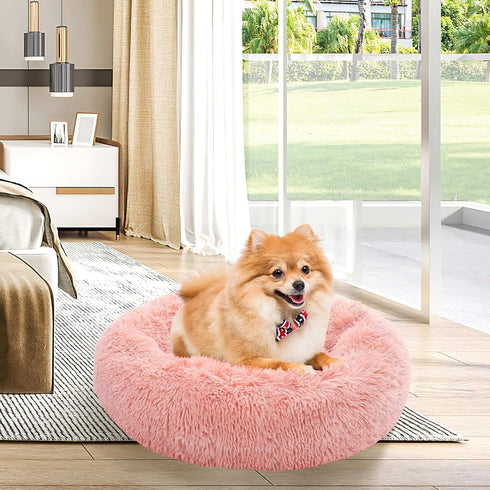 NOYAL Calming Dog Bed Donut - Anti-Anxiety Fluffy Dog Bed for Small and Medium Dogs and Cats