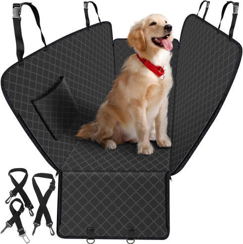 WoofKnows Dog Car Seat Cover for Back Seat with Storage Pocket Dog Hammock
