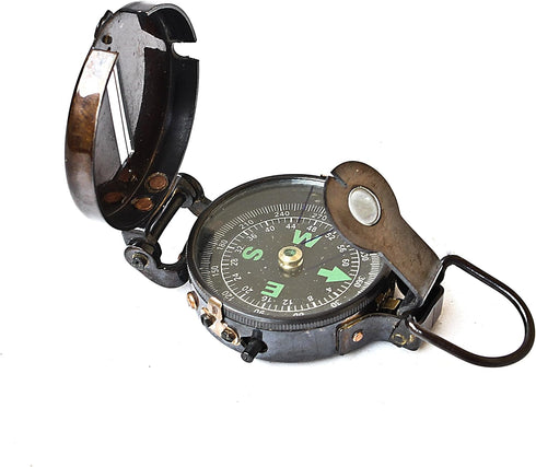 Vintage Lensatic Compass - Black Military Navigational Device, Nautical Antique Brass