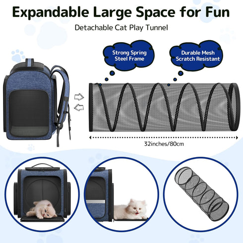Backpack 2 1 Backpack Cat Carrier with Detachable Play Tunnel, in Cat Tunnel Suitable for Carrying & Playing