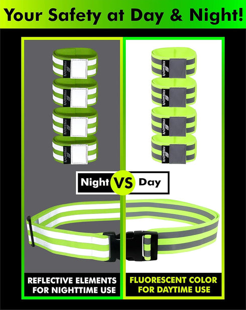 FREEMOVE Reflective SASH with 2 Bands or Reflective Runners Waist Belt with 4 Arm Bands for Visibility & Safety