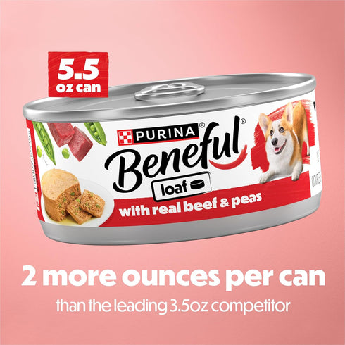 5.5 oz (Pack 12) Purina Beneful with Real Beef and Peas Wet Dog Food Loaf - Can