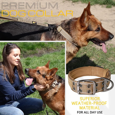 ADITYNA Heavy Duty Dog Collar with Handle, Thick Reflective Tactical Collar for Large Dogs, Soft Neoprene Padded