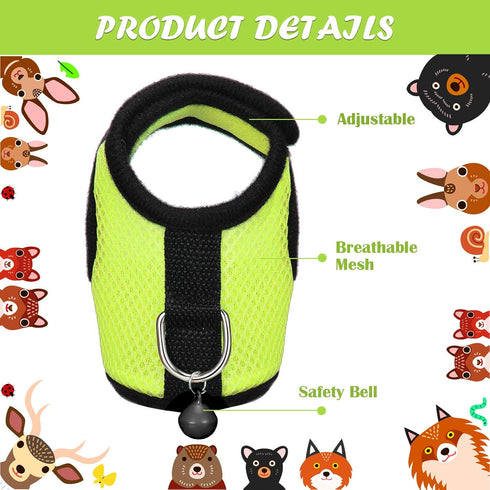 SATINIOR 2 Pieces Soft Mesh Harness Leash Vest Set with Bell for Guinea Pig, Ferret, Hamster, Rabbit (Green, Pink, S)