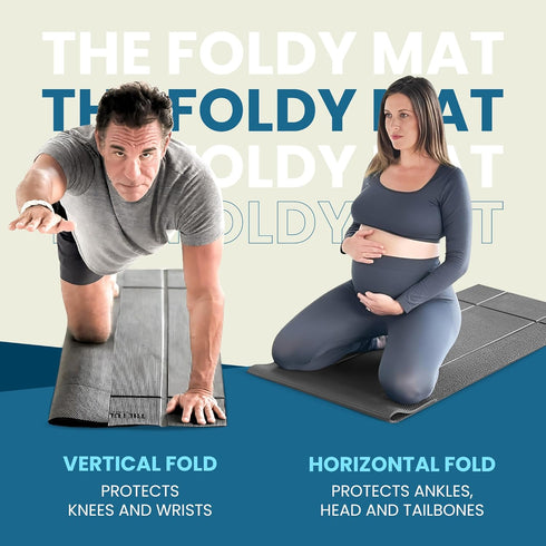Non-Slip Orthopedic Yoga Mat - Fold-Over Joint Support with Body Alignment Lines - Great for Seniors