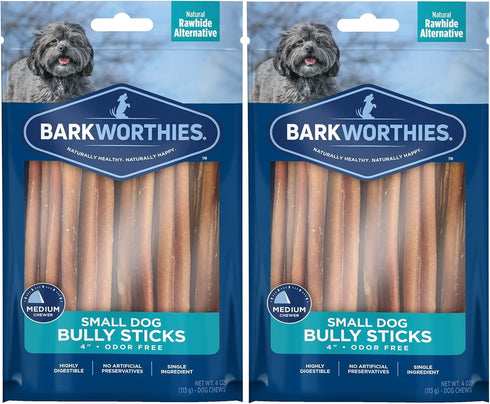Barkworthies 4-Inch Odor-Free American Bully Sticks, 4 Ounce, for Small Dogs, 2 Pack