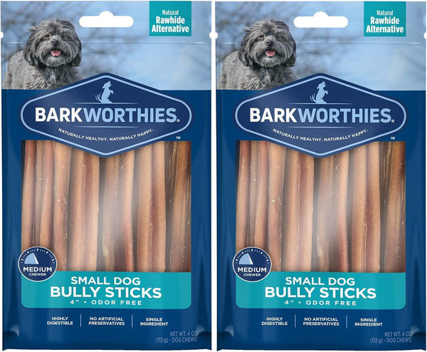 Barkworthies 4-Inch Odor-Free American Bully Sticks, 4 Ounce, for Small Dogs, 2 Pack