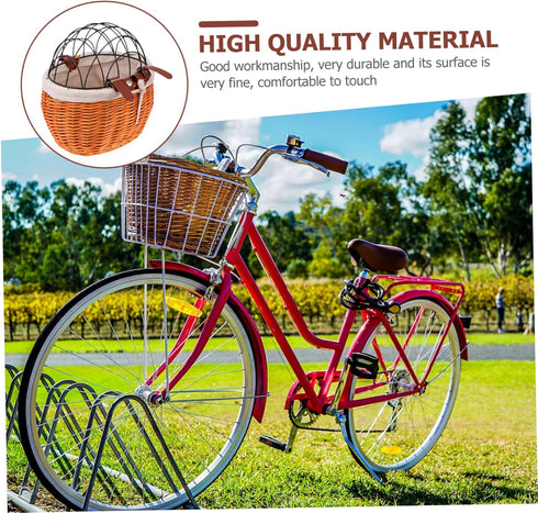 Woven Rattan Bike Basket Front Storage Basket for Pets and Groceries Wicker Design Breathable Comfortable Pet Carrier