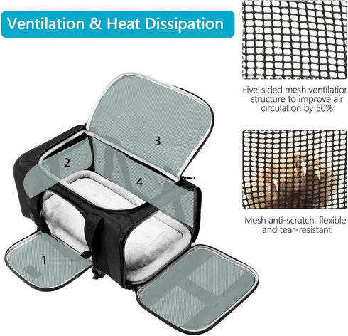 TSA Approved Pet Carrier - Soft Dog Carrier for Small Medium Cats and Dogs, 4 Mesh Windows, 3 Entrances, Black