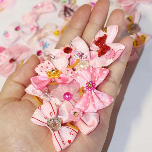 50pcs Dog Hair Bow Bowknot, Cute Puppy Hair Bows with Rhinestones, Pearls, Flowers, Handmade Hair Accessories