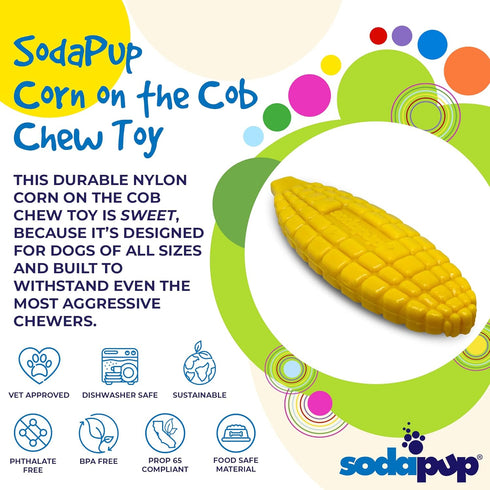 SodaPup Corn on The Cob Dog Chew Toy, Durable, Non-Toxic Nylon Material, Made in USA for Mental Stimulation