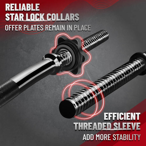 Yes4All 480LB Standard Straight Barbell 60" & EZ Curl Bar 47" - Weight Bar with Star Lock Collars
