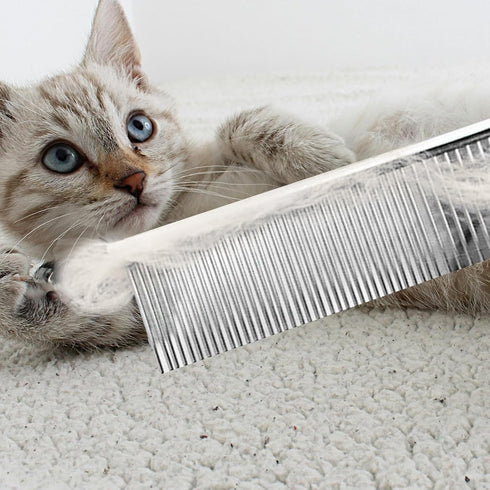 2PCS Dog and Cat Brush, Stainless Steel Grooming Comb Kit, Deshedding Brush for Long Haired Dogs & Cats