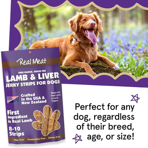 Real Meat Lamb & Liver Jerky Dog Treats, 8 Air-Dried Strips, Grain-Free Jerky Treats Made of 95% Free-Range Lamb