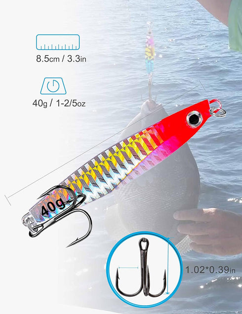 Saltwater Fishing Jigs, 6pcs Vertical Flat Jigging Lure for Tuna, Amberjack, Kingfish, and Snapper Fishing