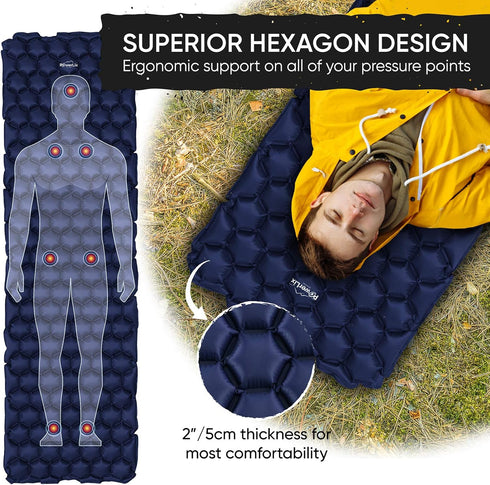 POWERLIX Ultralight Sleeping Pad for Camping - Compact Lightweight Airpad with Inflating Bag, Carry Bag, Repair Kit
