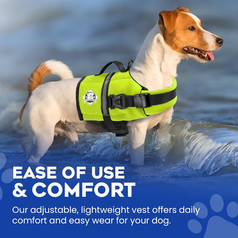 Paws Aboard Dog Life Jacket - Adjustable, Reflective, Comfortable Swim Vest for Dogs, XX-Small to Extra Large (Neon