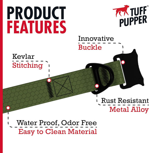 Tuff Pupper Waterproof Action Collar - Heavy Duty Tear Proof Dog Collar with Rust-Proof Hardware for Active Dogs