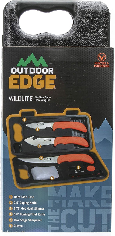 Outdoor Edge WildLite 6-Piece Hunting & Game Processing Knife Set with Case - Includes Gut Hook & Caping Knife