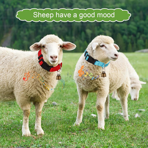 5 Pack Goat Collar with Bell, Adjustable Nylon Collar Set with Anti-Lost Loud Grazing Copper Bells for Farm Animals