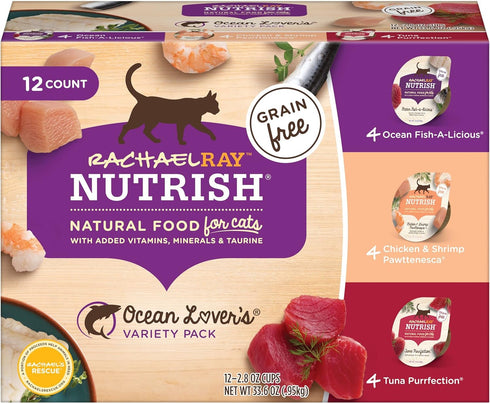 Rachael Ray Nutrish Natural Wet Cat Food, Ocean Lovers Variety Pack, 2.8 Ounce Cup, Pack of 12