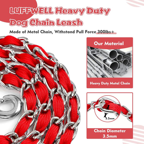 Heavy Duty Metal Dog Leash, Chew Proof Chain Leash with Comfortable PU Leather Padded Handle for Medium Large Dogs