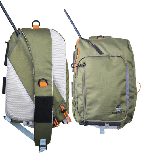 SUMATO Dual-Rod Quiver Tenkara Sling Pack - Lightweight Comfortable Quiver with 5-Pocket Storage
