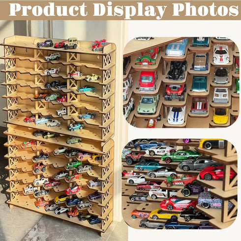 MUOUM 56 1/64 Wood Toy Car Display Rack, Holds Diecast Cars Model Car Display Case Scale Toy Cars Organizer