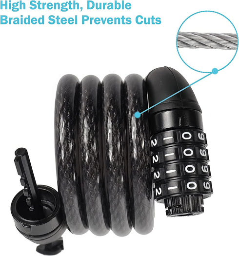 Lumintrail Combination Bike Lock Cable, 4ft Heavy Duty Anti Theft Bike Locks with Combinations and Mounting Bracket