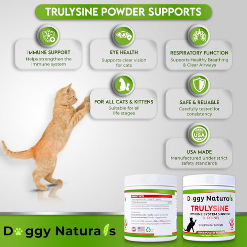 "Trulysine L-Lysine for Cats Immune Support Oral Powder 4oz/100g - Fish & Poultry Flavor for All Ages"