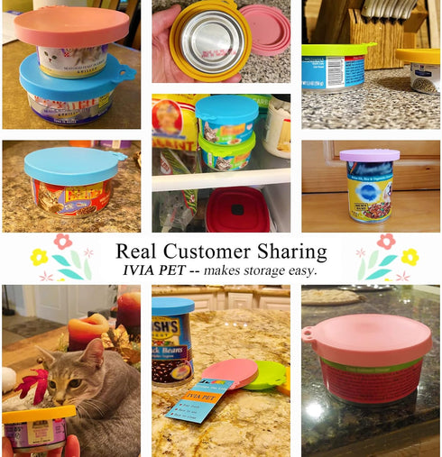Food Can Covers | 3 Pack Silicone Lids & 1 Can Spoon | Fits Most Standard Size Canned Dog Cat Food