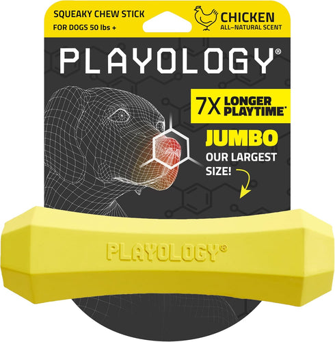 Playology Squeaky Dog Toy Fetch Stick | Durable Rubber, Chicken Scented, Large Dogs, Non-Toxic, Floating Toy
