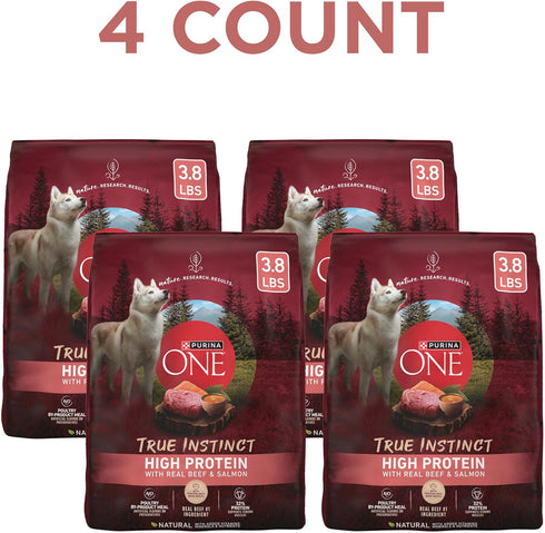 (Pack 4) 3.8 lb. Purina ONE Natural High Protein Dry Dog Food Dry True Instinct with Real Beef and Salmon With Bone
