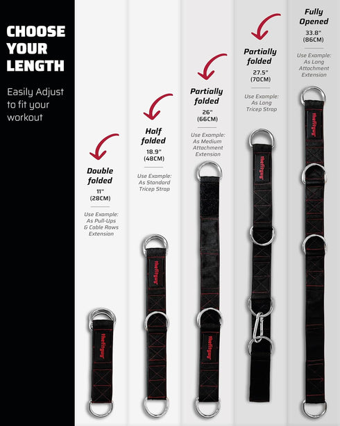 Gym Multifunctional Extension Straps (Pair) for Cable Attachments, Heavy Duty, 5 Lengths Options