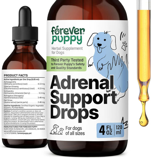 Adrenal Drops for Dogs, Wellbeing with Ashwagandha Liquid Drops, Herbal Energy Support - 4 oz