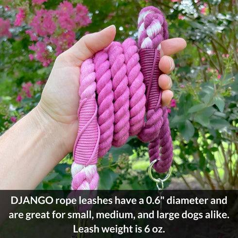 DJANGO Cotton Rope Dog Leash, 5 FT Ombre for Small Medium Large Dogs, Custom Colors, Gold and Silver Hardware