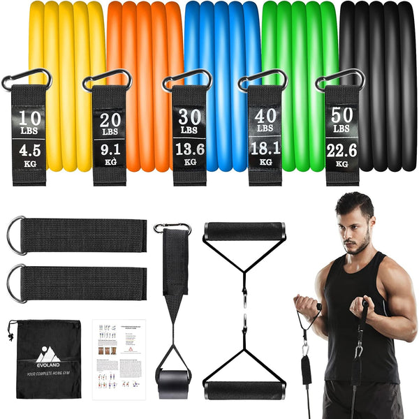 Resistance Bands Set (12pcs) with Handles, Door Anchor, Ankle Straps, and Carry Bag, Exercise Bands for Home Workouts