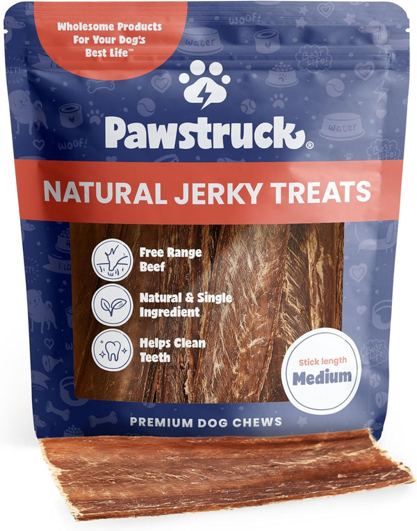 Pawstruck Premium Beef Jerky Dog Treat Chews - 4"-6" Strips for Hip & Joint Health, 15 Count, No Added Preservatives