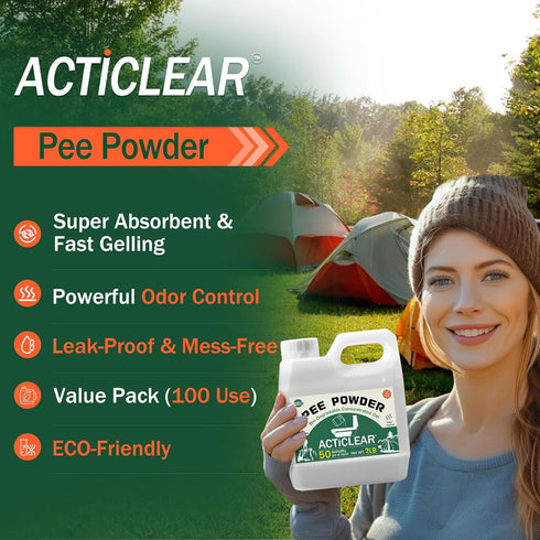 ACTICLEAR 2/4lb 60-Second Pee Powder Gel - Rapid Absorption & Odor Neutralizer for Portable Toilets, Camping