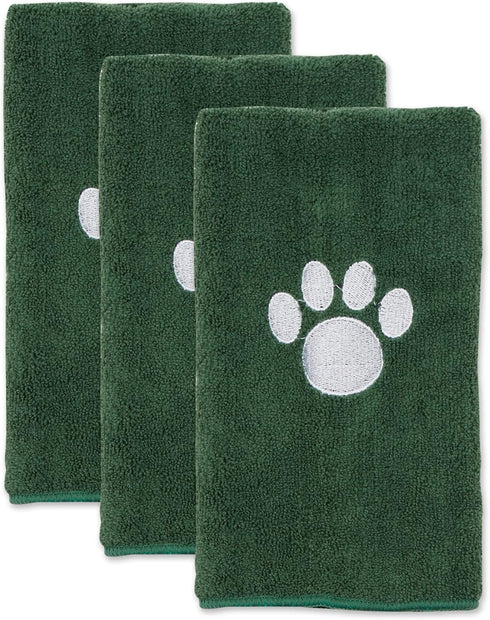 Bone Dry Pet Grooming Towel Collection Embroidered Absorbent Microfiber Drying Set, 15x30, Hunter Green, 3 Count by Bone Dry