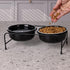Porcelain Raised Cat or Small Dog Bowls - Heightened Metal Stand with Non-Slip Bottom, 15 Ounces (Black)