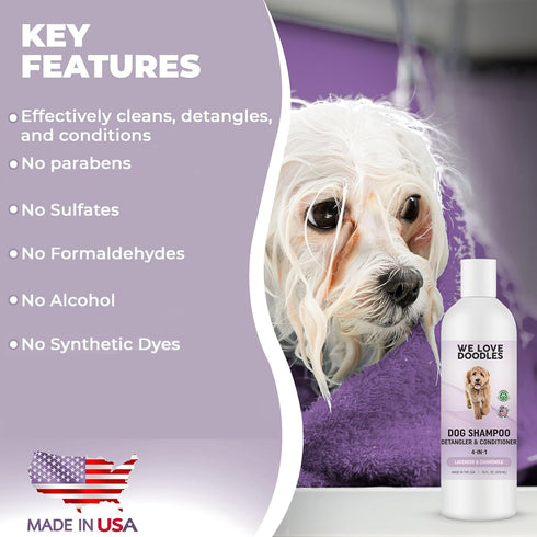 4-in-1 16OZ, Dog Shampoo Dog Shampoo, Conditioner & Detangler - Best Shampoo for Goldendoodles, Poodles & Doodles