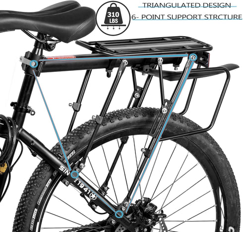 Rear Bike Rack, 310 LB Capacity Cargo Rack with Fender & Reflective, Quick Release for Mountain Road Bicycles