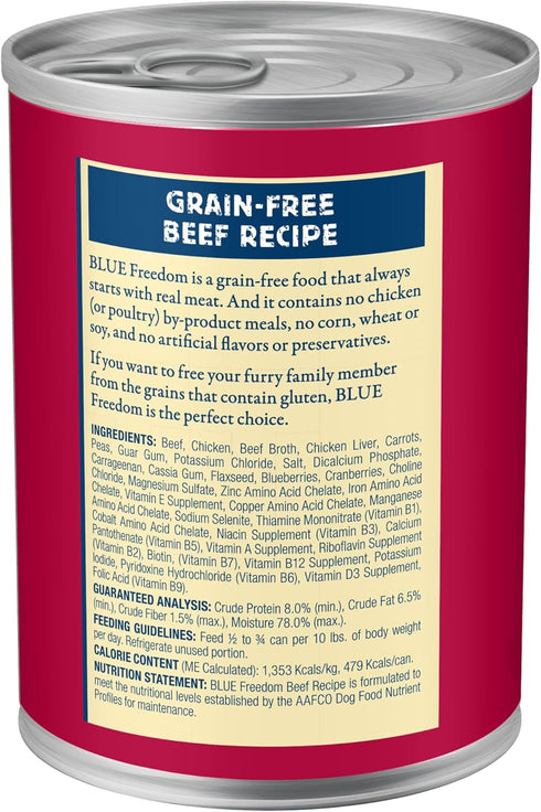 12.5-oz. (12 Count) Blue Buffalo Freedom Grain-Free Wet Dog Food, Free of Glutens & Artificial Preservatives, Made