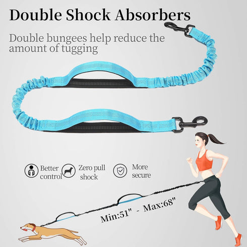 iYoShop Hands Free Dog Leash with Zipper Pouch, Dual Padded Handles and Durable Bungee for Walking, Jogging and Running