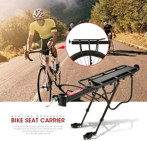GOTOTOP Strong Alloy Rear Bike Rack, Black Pannier Bag Luggage Carrier, 55 Lbs Capacity with Reflector for Bike Cycle